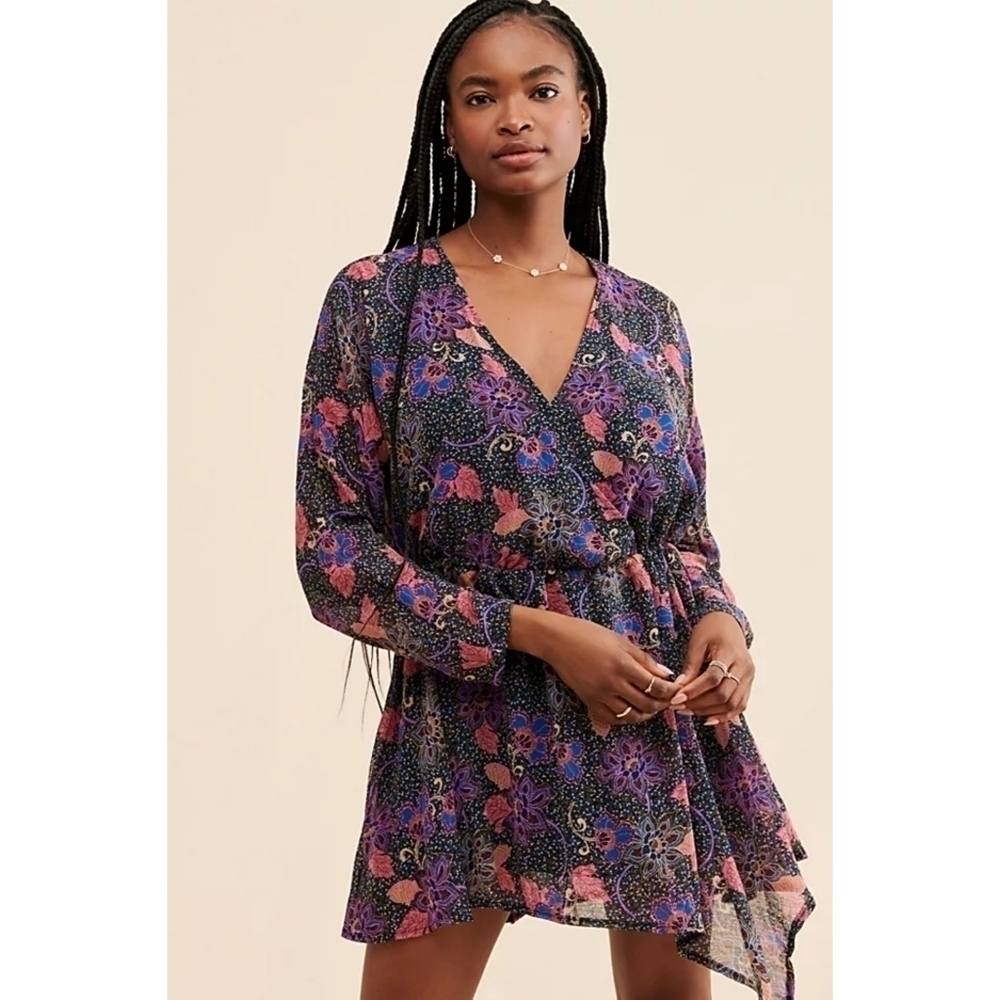🆕 Free People Teegan Mini Dress in Midnight Combo Size XS